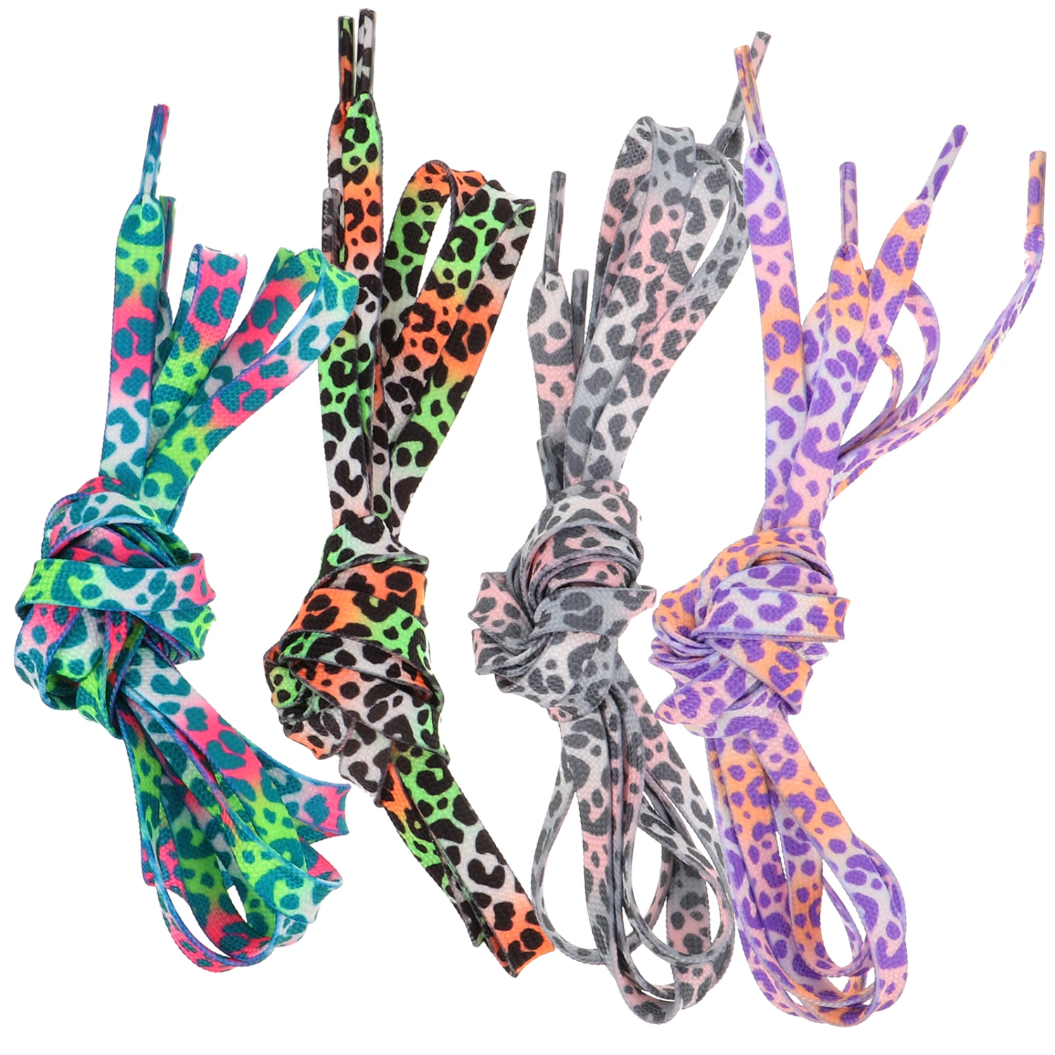 4 Pairs Reflective Shoelaces Leopard Print Sports Shoe Laces Glowing in the Dark Shoelaces