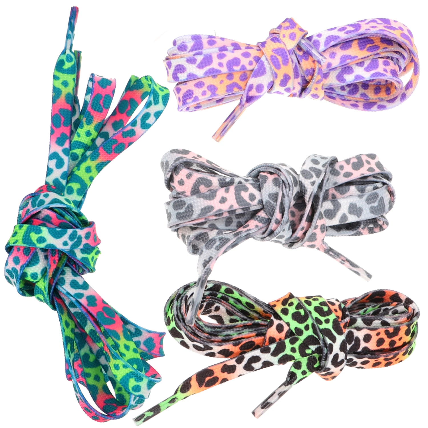 4 Pairs Reflective Shoelaces Leopard Print Sports Shoe Laces Glowing in the Dark Shoelaces
