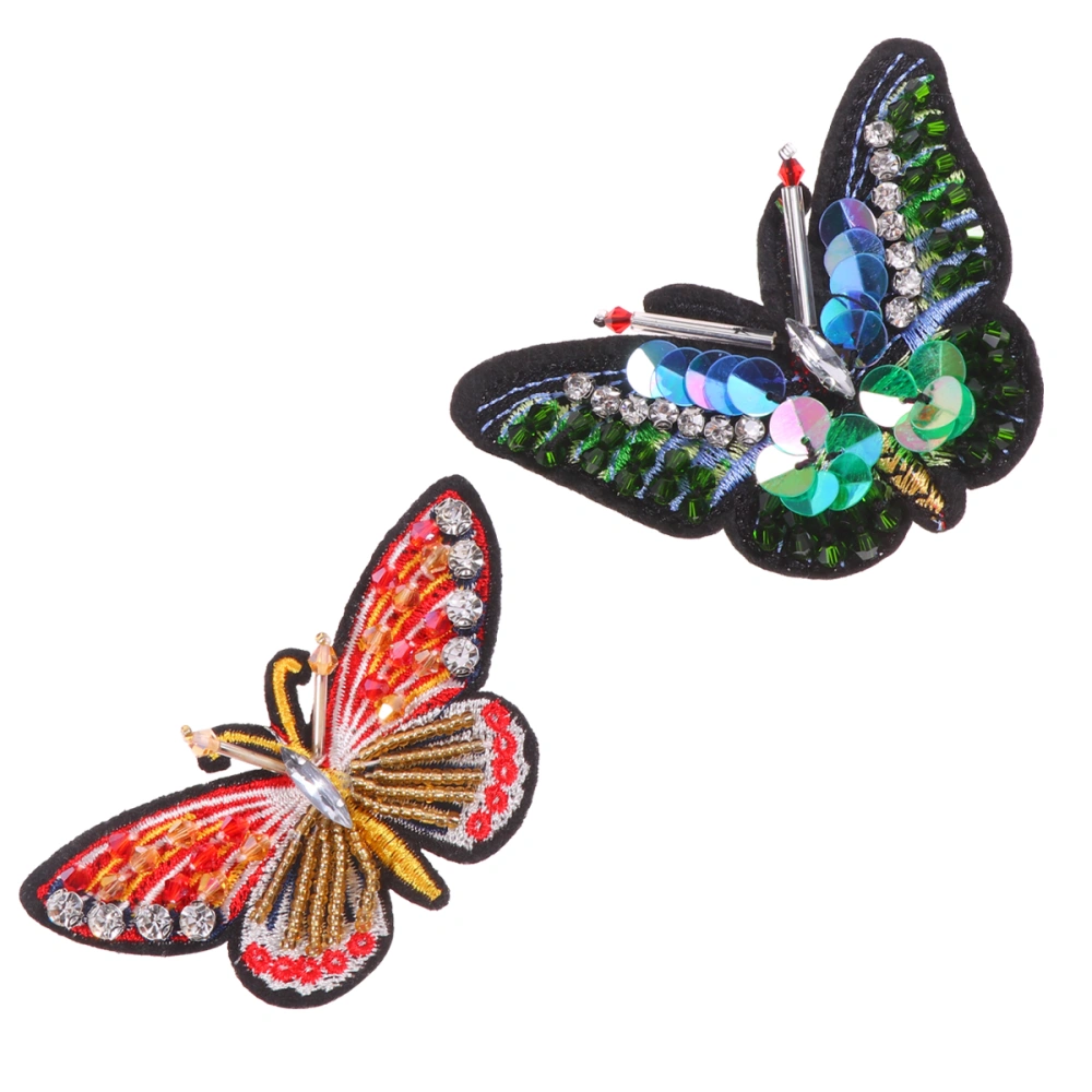 2pcs Lovely Butterflies Appliques Stickers Patch Decal Vivid Embroidery Patches DIY Decoration Clothing Accessories(Random Style)