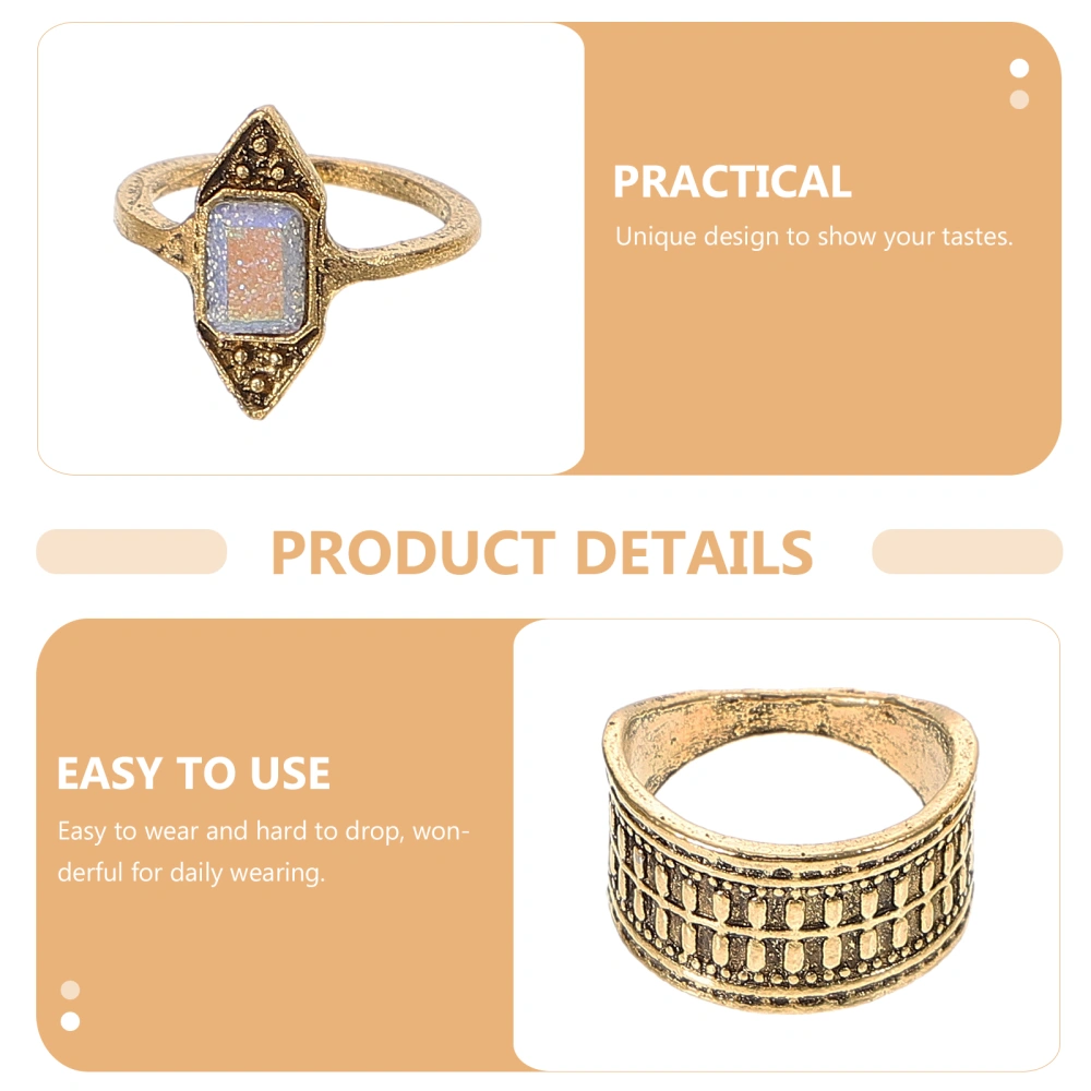 8Pcs Women Rings Set Vintage Ethnic Exaggerated Gemstone Combination Finger Rings Suit Jewelry for Girls