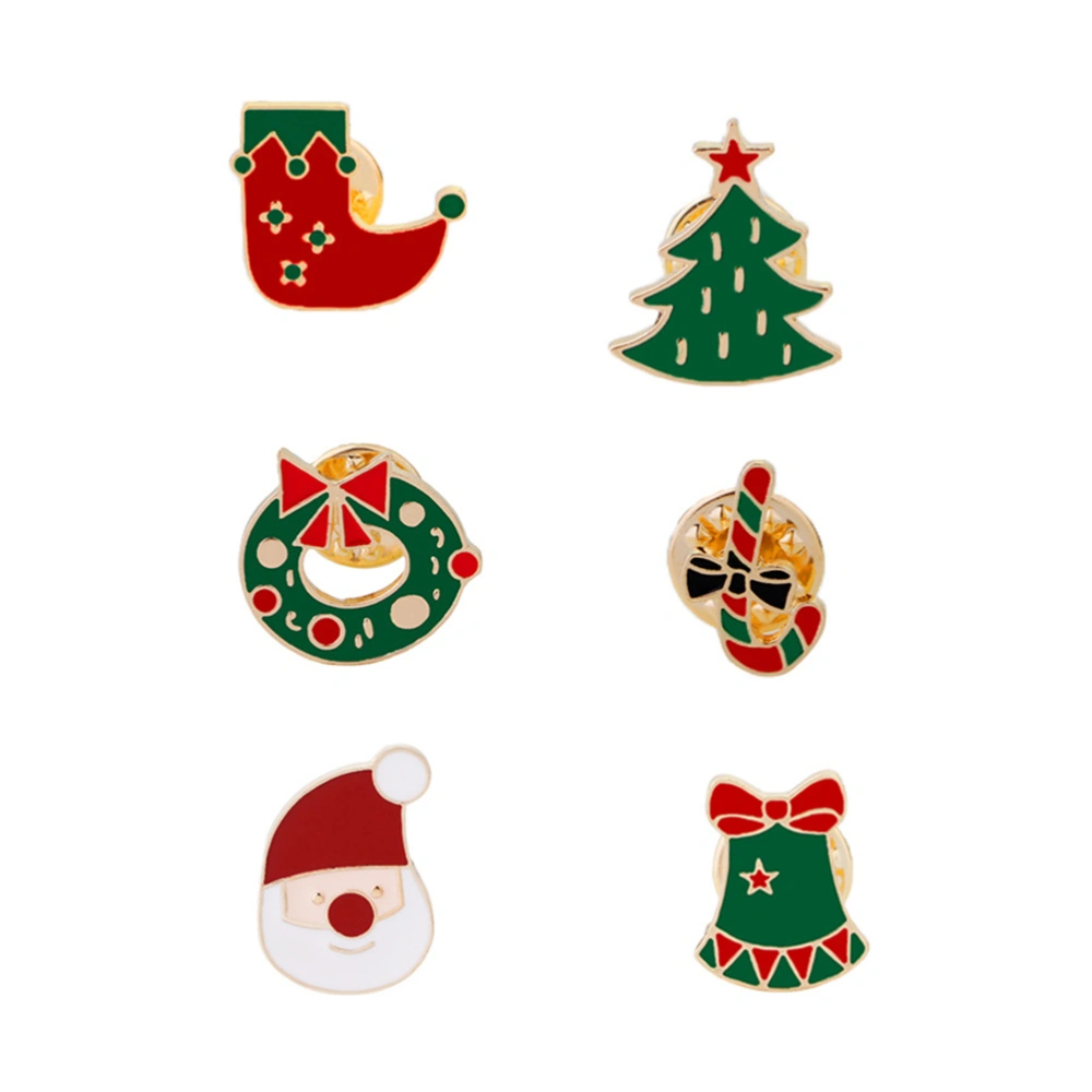 6 Pcs Christmas Brooches Cartoon Fashion Festive Enamel Shirt Sweater Boutonnieres Clothes Collar Corsage (6 Patterns Mixed)