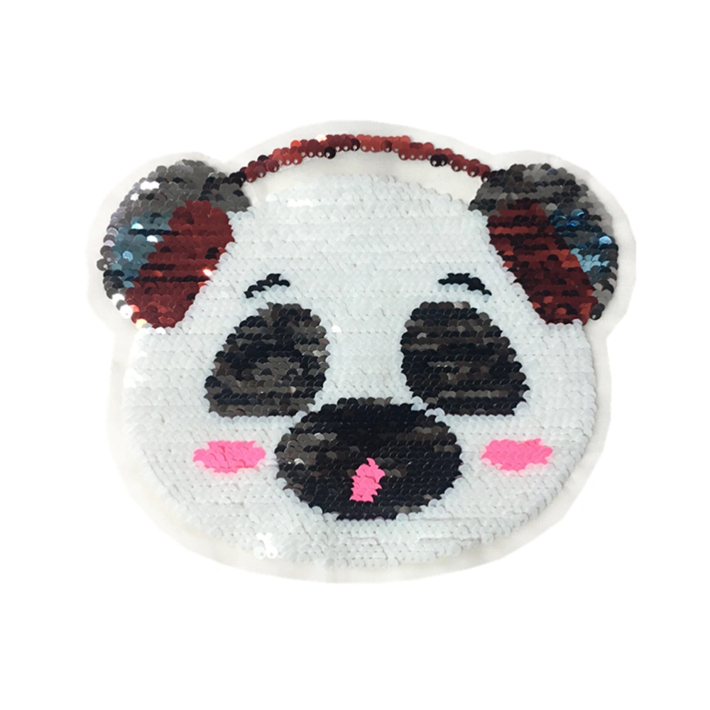 2pcs Decorative Embroidery Patches Cartoon Earphone Panda Patches Reversible Sequin Color Changing Sequin Embroidered Cloth Sticker