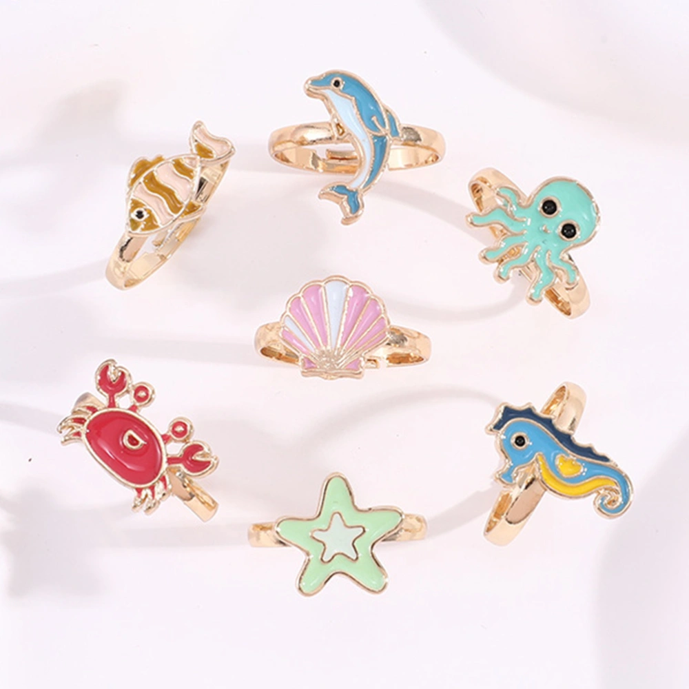 7pcs Finger Ring Cute Adorable Shape Finger Decoration Trendy Ring Cartoon Ring