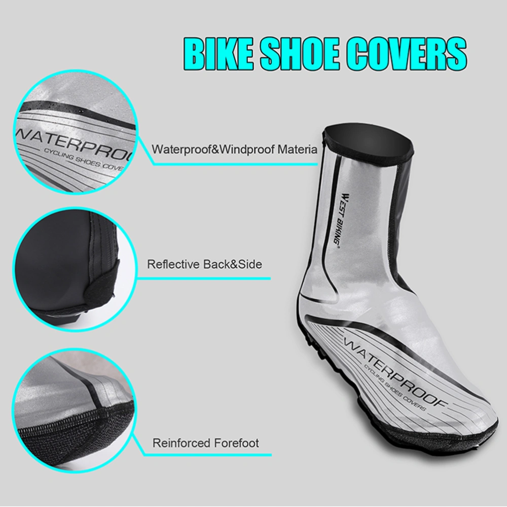 1Pair of Cycling Shoes Covers Waterproof Windproof Overshoes Outdoor Riding Shoe Warmer Cover for Men Women Size XL(Silver)