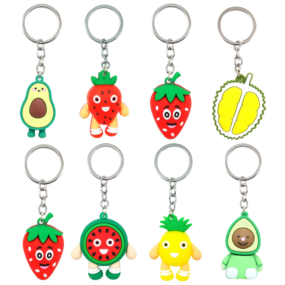 8 Pcs 1 Bag Cartoon Key Rings Fruit Theme Key Decors Multipurpose Pendants