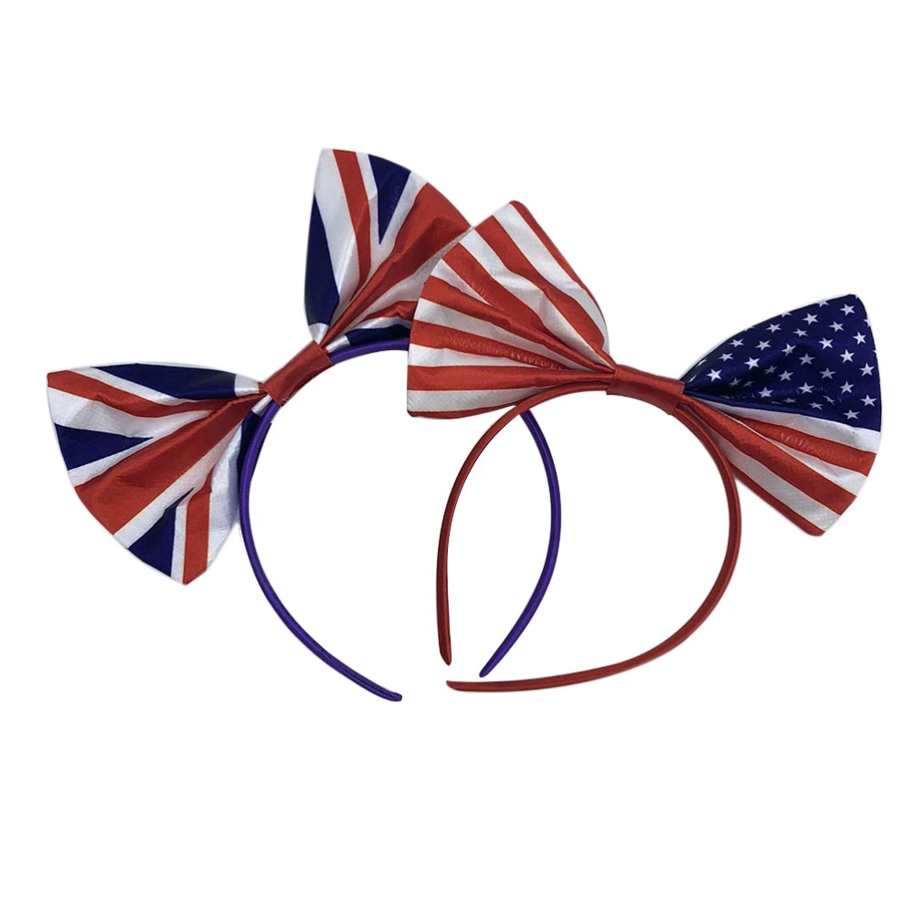 2 Pcs American England Flag Bow Headdress Independence Day Hair Headband Bowknot Hair Loop Hair Clasp Hair Band Hair Accessories for Women Girls