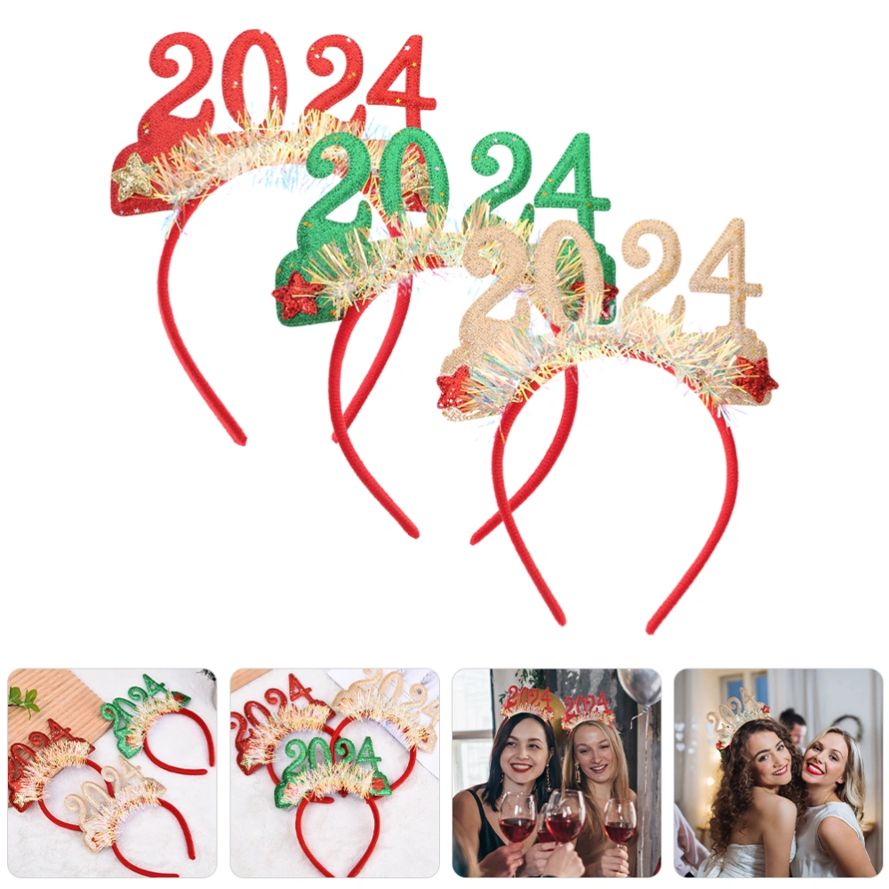 3pcs Christmas Glitter Headdress New Year Hair Clasp New Year Headband Theme Party Hair Hoop