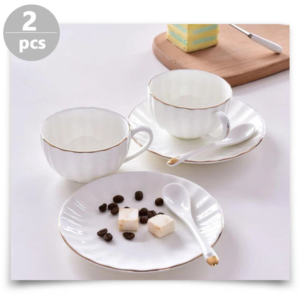 1 Set European Style Ceramic Coffee Cup Delicate Tea Cup Set Classical Tableware (White)