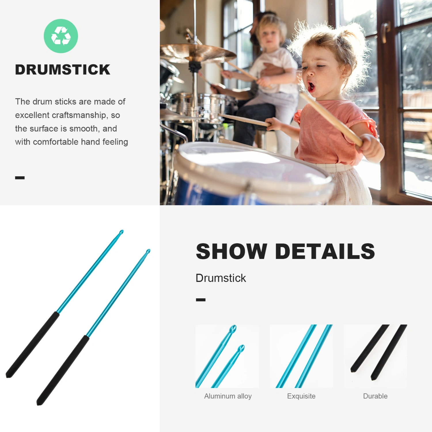 1 Pair Durable Stage Drumsticks Performance Drumsticks 5A Alloy Drum Sticks