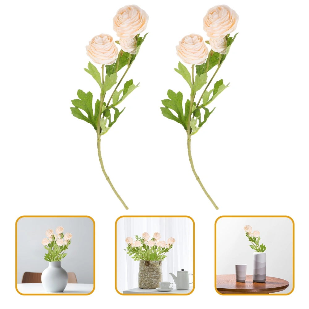 2pcs Artificial 3-head Flower Bunches Fake Flower Realistic Flower Picks Decor