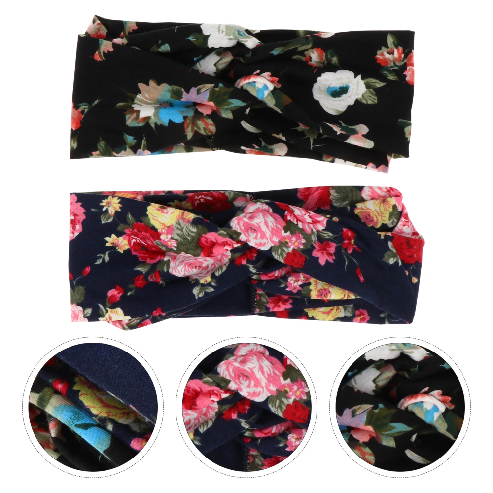 2Pcs Yoga Headbands Rose Printing Hairbands Fashion Knotted Head Bands