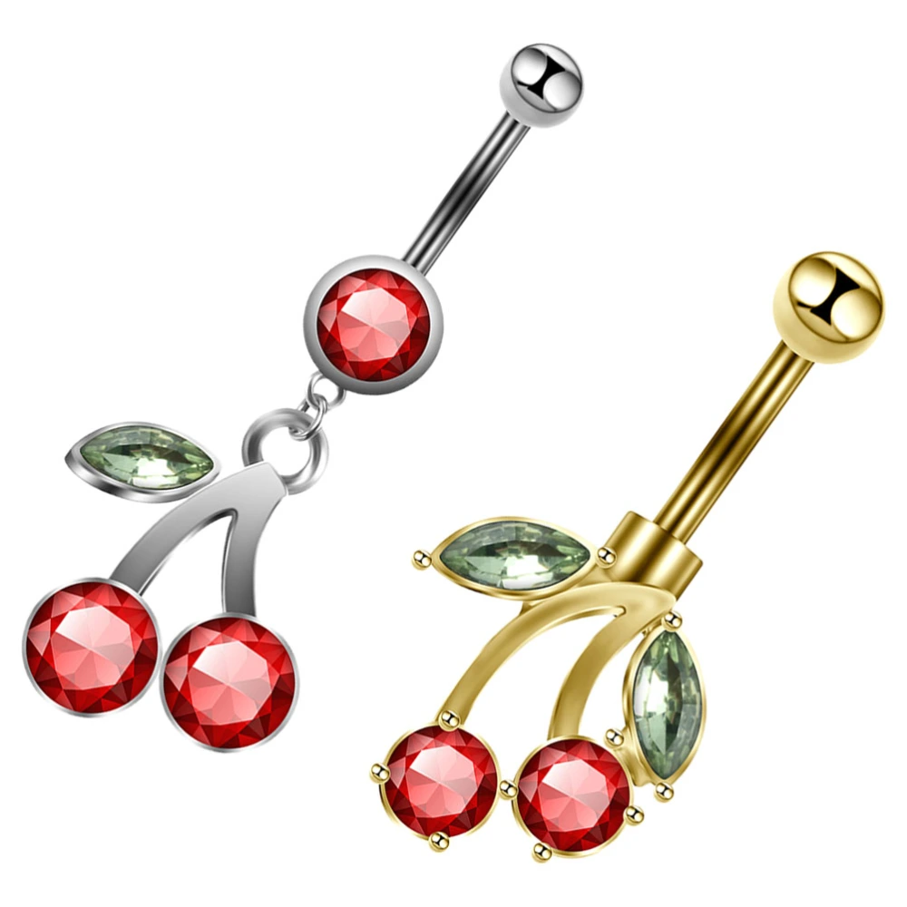 2pcs Belly Button Rings Fruit Navel Rings Cherry Pendant Body Piercing Jewelry