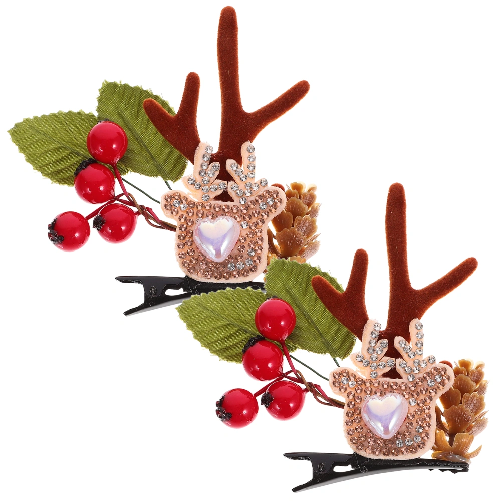 2pcs Christmas Hair Clips Antler Hair Clips Xmas Hairpins Girls Hair Accessories Small Hair Clips