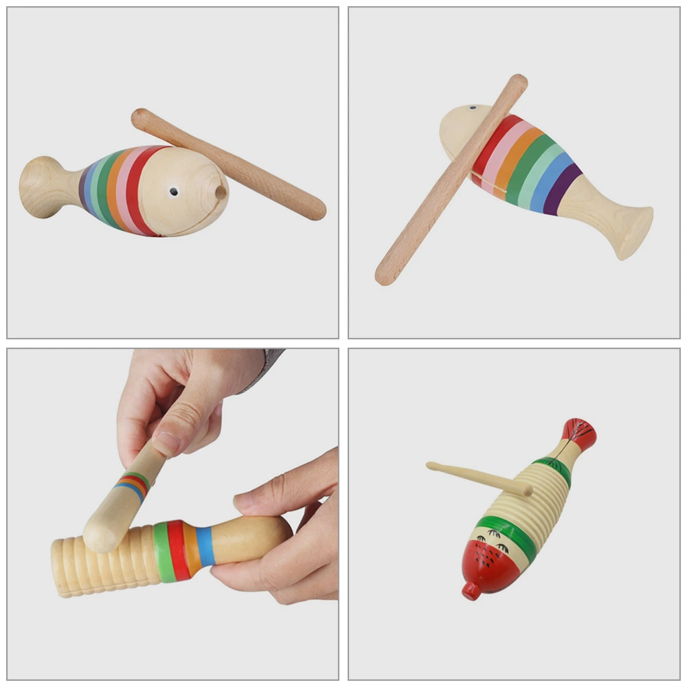 3 Sets Wooden Guiro Instruments Kids Beginner Guiro Percussion Instruments with Sticks