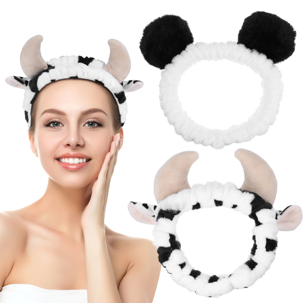 2 Pcs Skincare Headbands Cow Headband Panda Headband  Makeup Headband Spa Headband For Face Washing