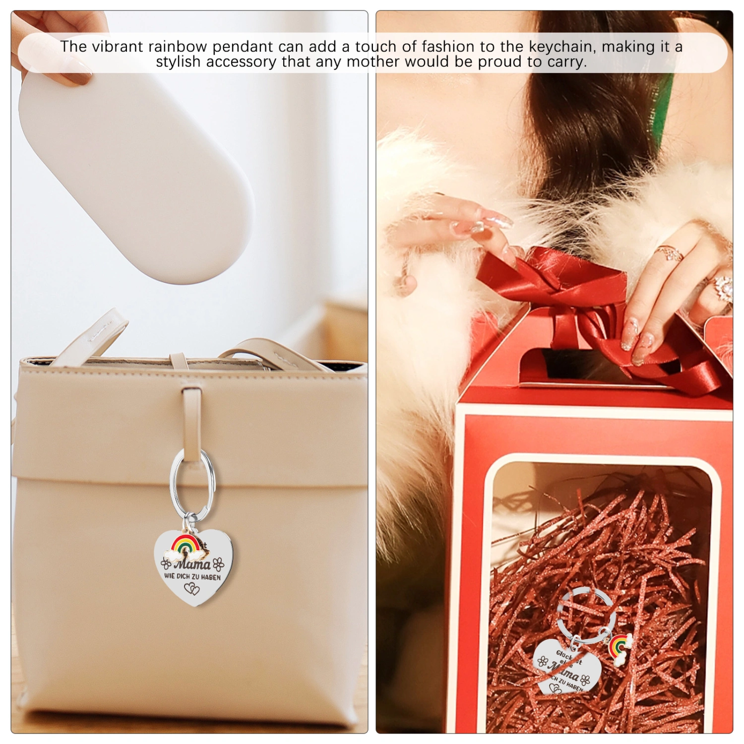 Heart Key Chain Mother Day Keychain Metal Rainbow Keychain Lovely Engraved Keychain for Mom