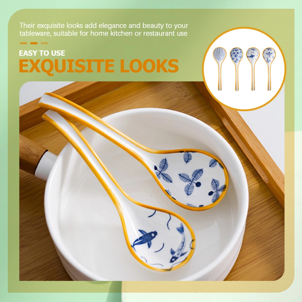 4Pcs Japanese Style Ceramic Soup Spoons Dumpling Porcelain Spoons Tableware