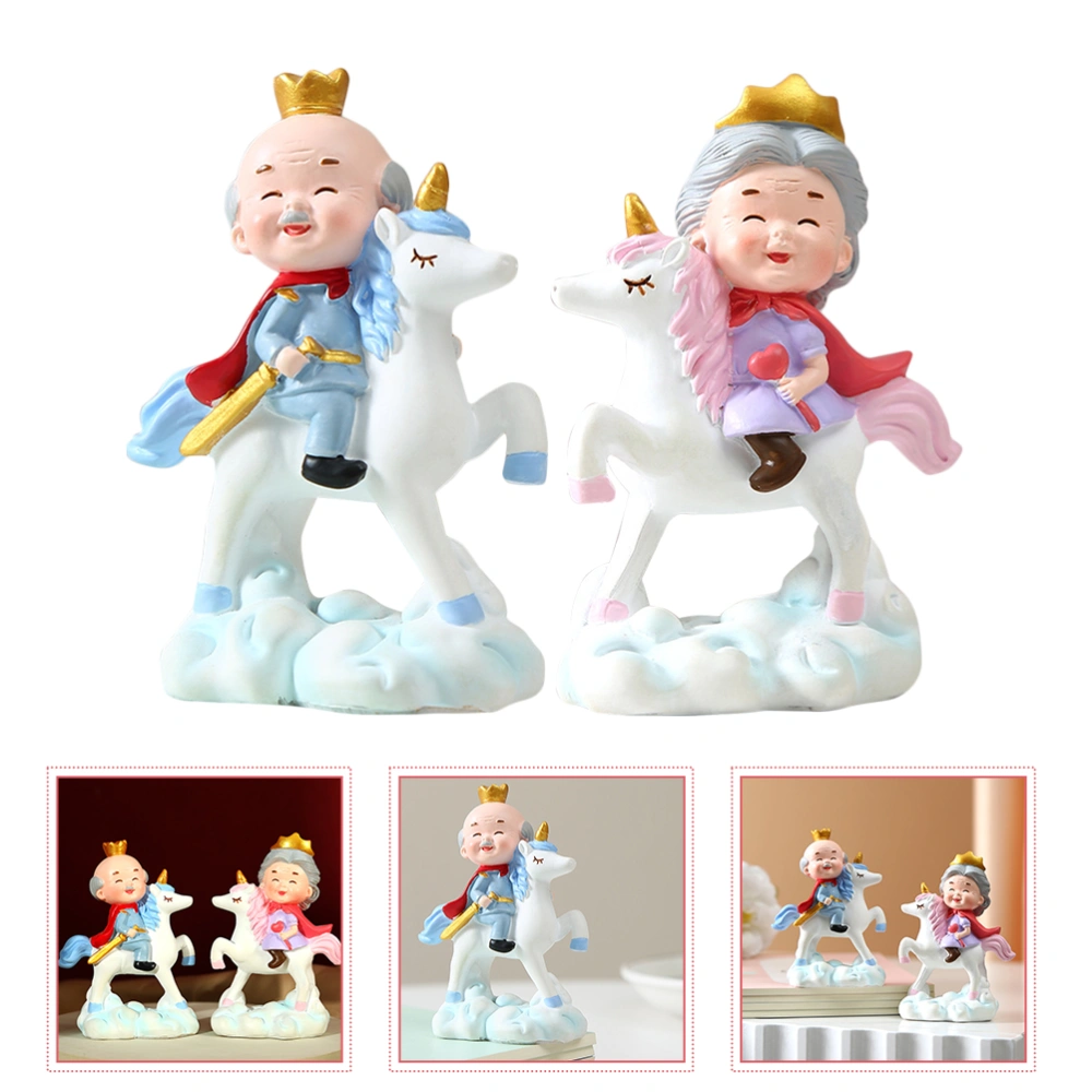 2 Pcs Elderly King and Queens Figurines Nordic Style Resin Crafts Couple Statue