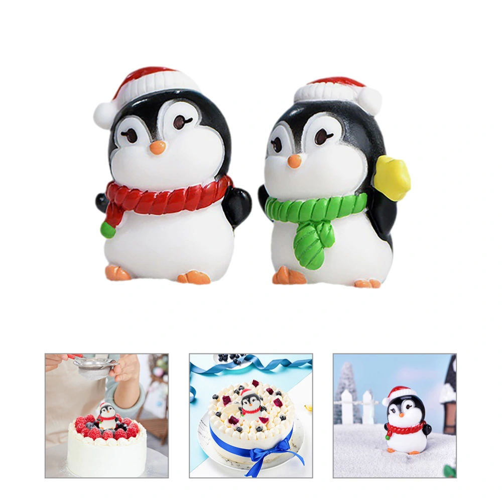 2Pcs Mini Penguin Figurines Cute Penguin Statue Miniature Ornament Cake Landscape Garden Decoration