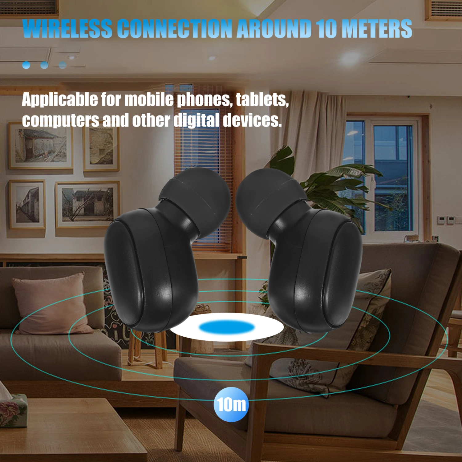 Wireless Earphones Mini In-ear Earbuds Professional Sports Headphones (Black)