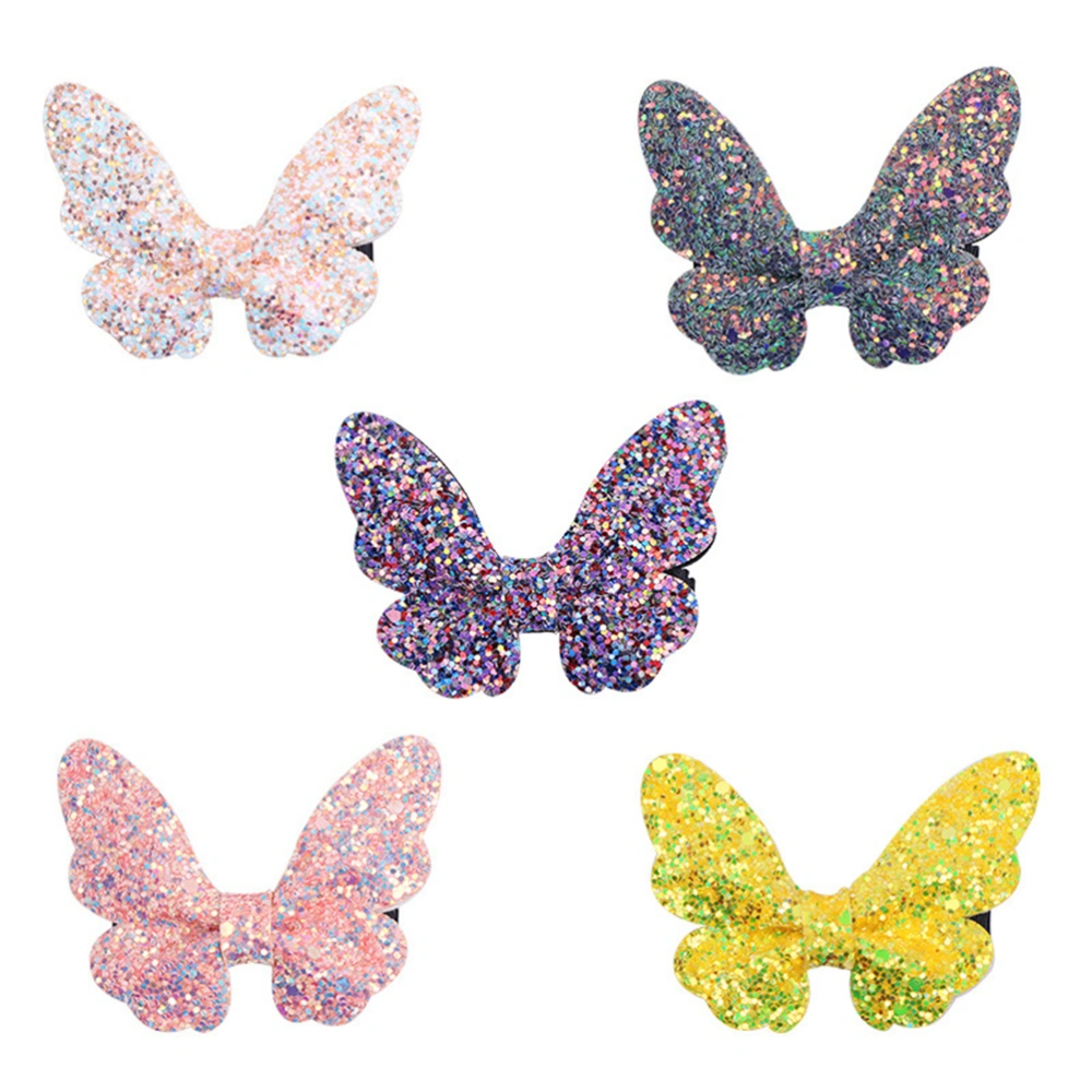 5pcs Glitter Sequins Hair Clip Shaped Hairpin Barrette for Party Daily Wear (Random Color)