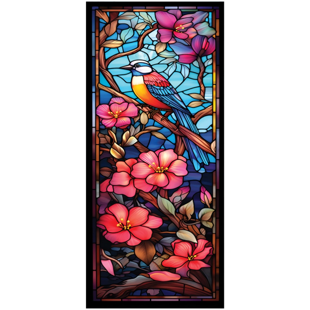 Window Privacy Film Static Cling Bird Flower Window Film Bathroom Home Office Decoration