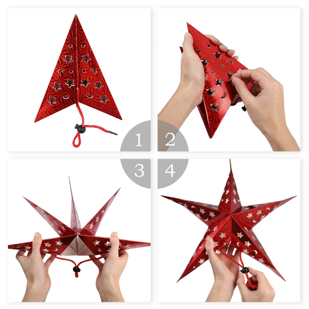 Mobestech 5pcs Pentagram Ceiling Pendant Shiny Ceiling Paper Star Party Home Hanging Lampshade Decor for Wedding Birthday (Red)