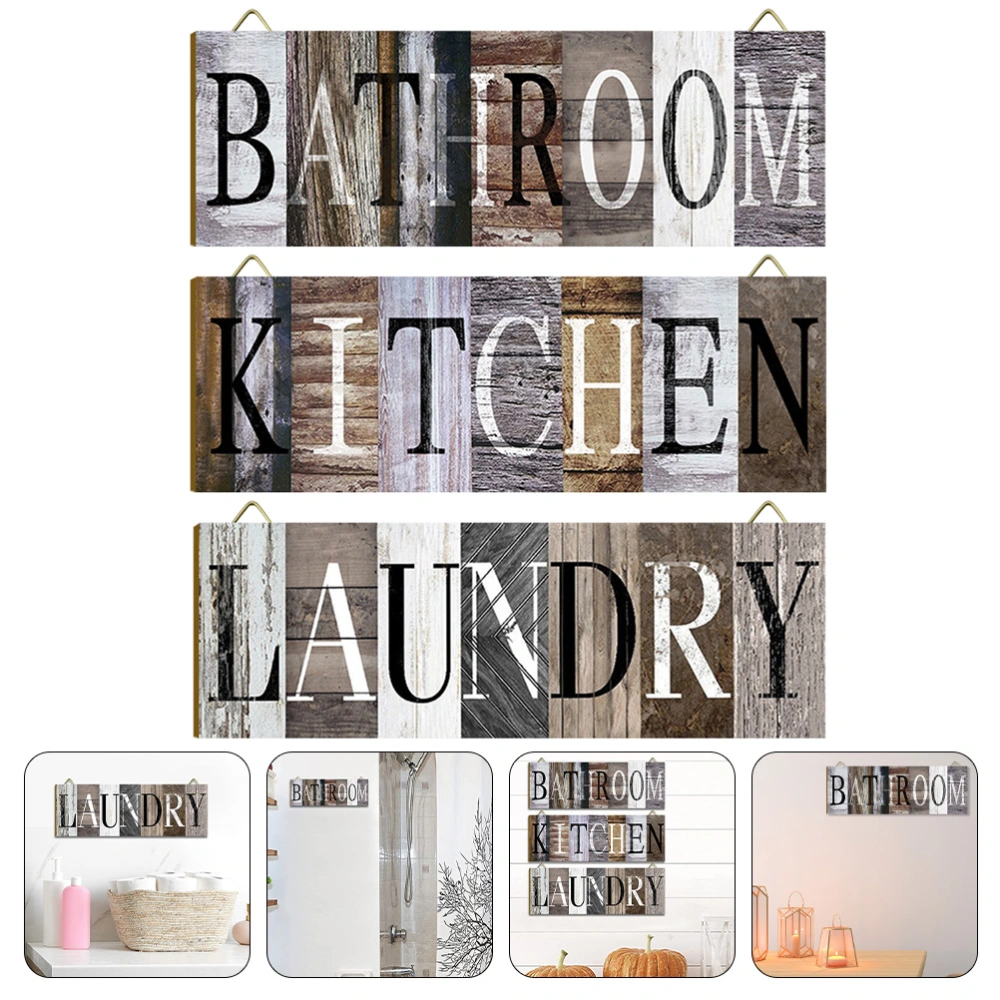 3Pcs Vintage Hanging Wall Sign Decorative Laundry Bathroom Kitchen Wooden Sign Wall Art