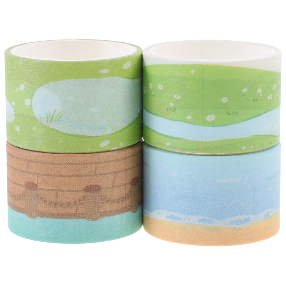 4 Rolls of DIY Washi Tapes Japanese Paper Scenery Printed Adhesive Tapes