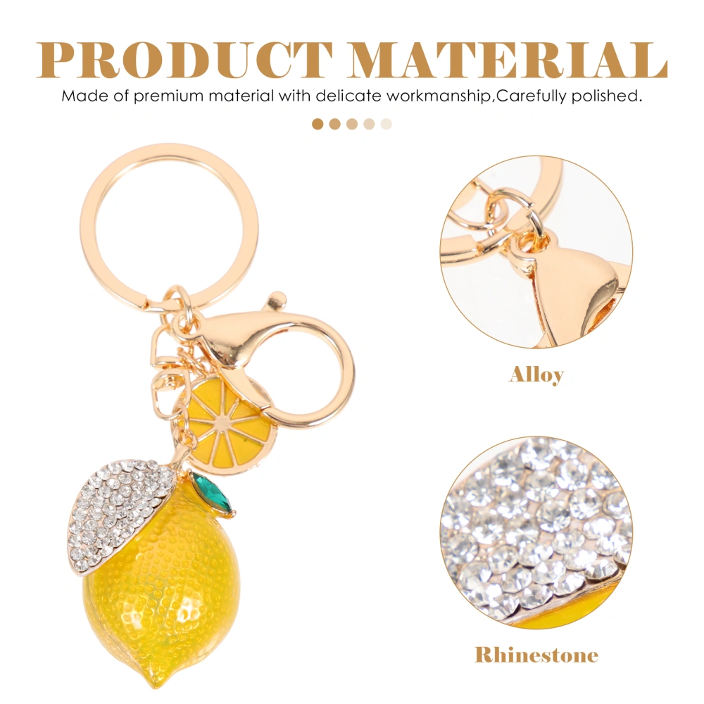 Elegant Lemon-shaped Key Chain Pendant Alloy Rhinestone Inlaid Fruit Keychain