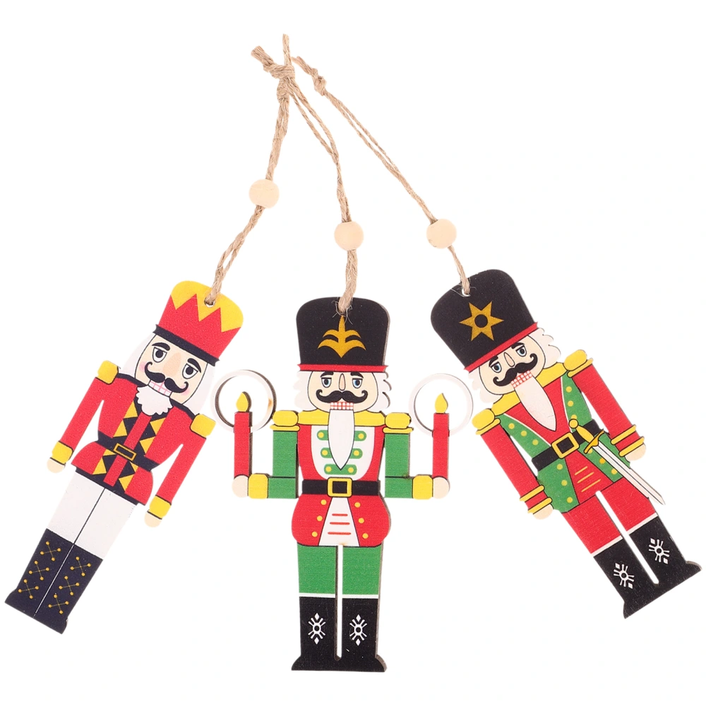 3Pcs Nutcracker Puppet Christmas Wooden Pendants Xmas Tree Hanging Decorations