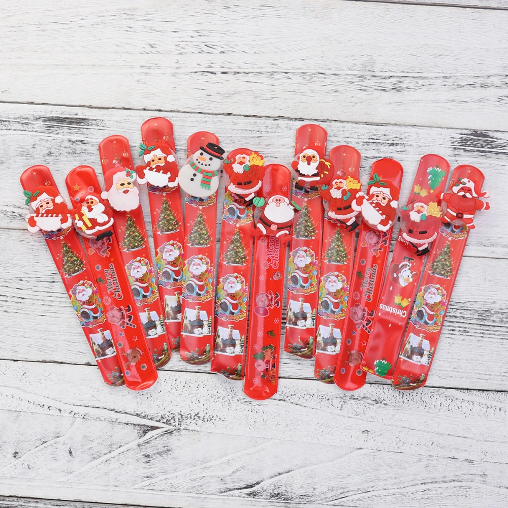 12pcs LED Lights Santa Claus Snowman Christmas Slap Bracelet Christmas Circle Wristband For Kids Boys Girls Adults  Christmas Party Favors Ornament (Assorted Styles)