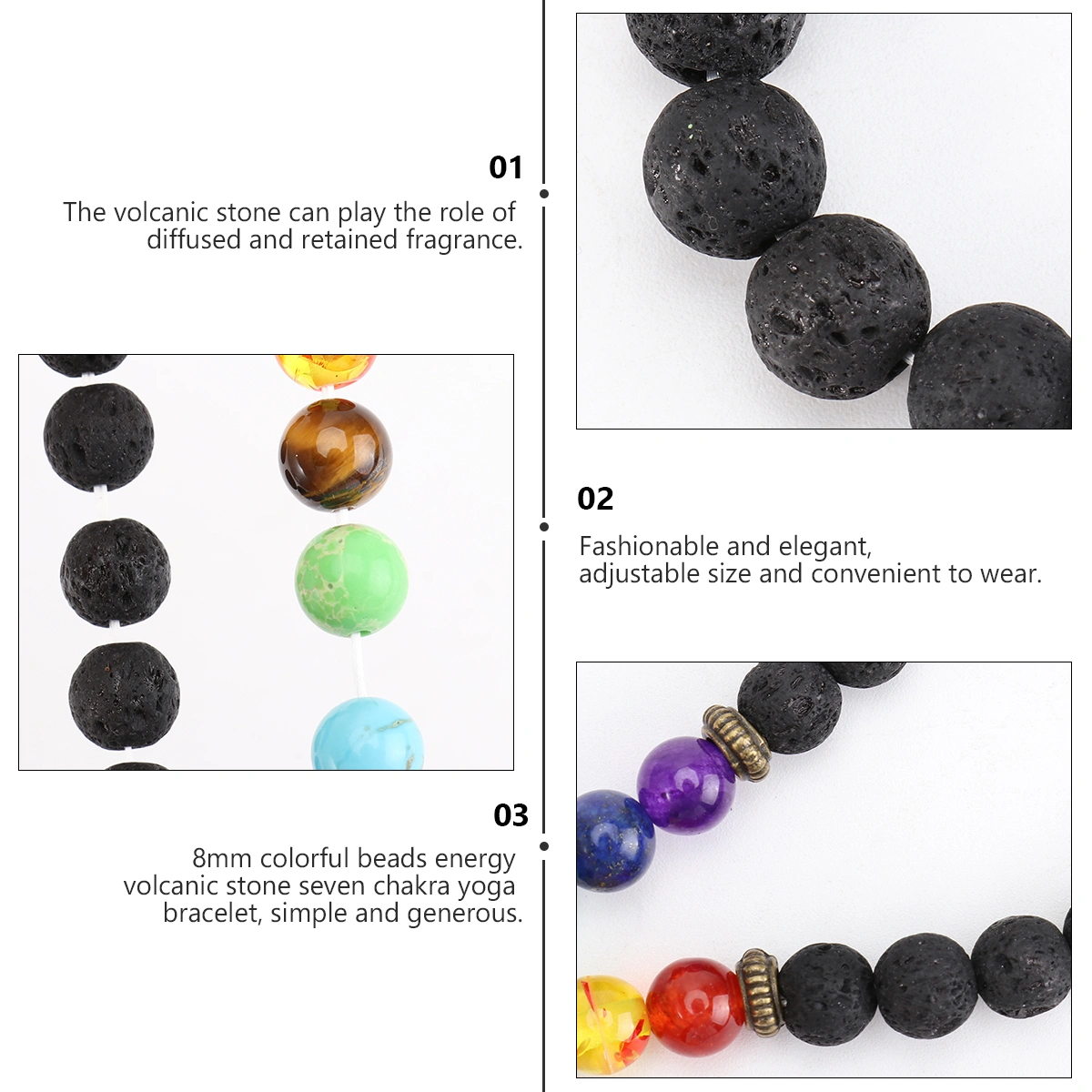 1PC 8MM Colorful Beads Lava Stone Bracelet Seven Chakras Yoga Bracelet Decor