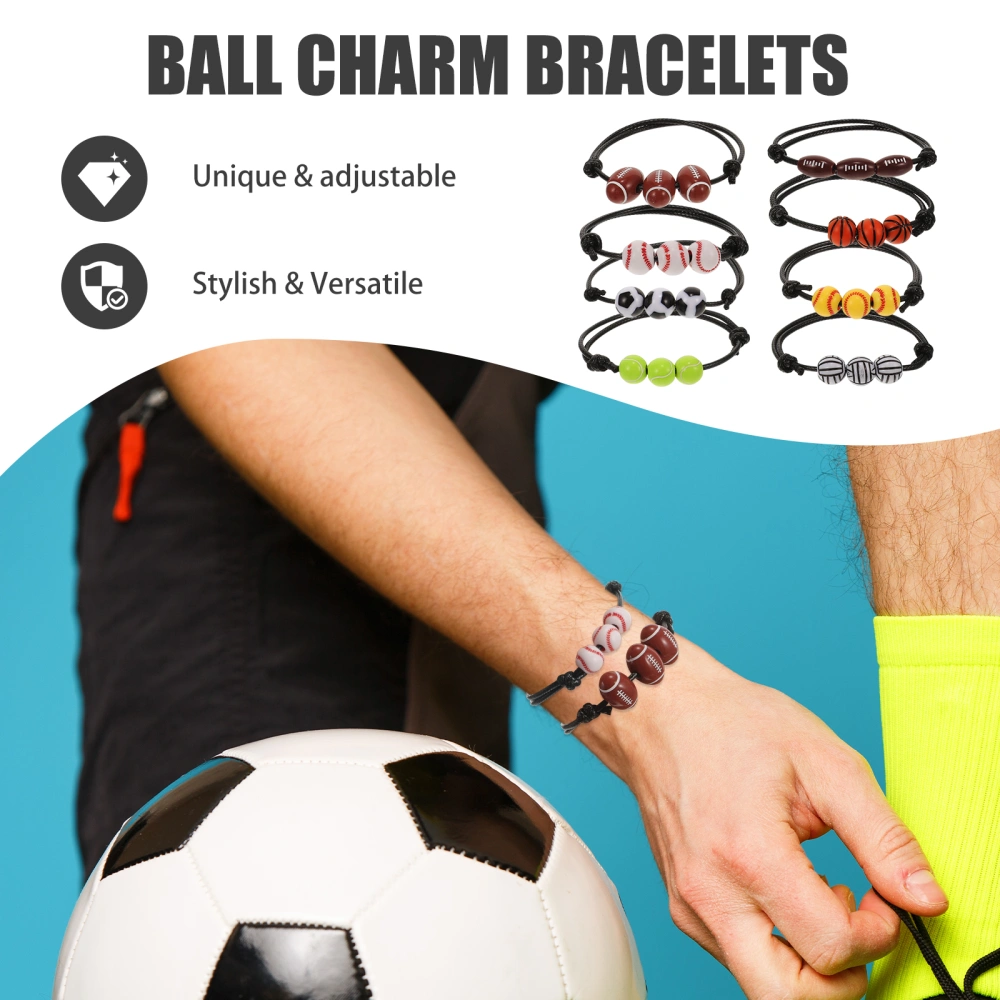 8Pcs Ball Charm Bracelets Sports Ball Bracelets Adjustable Sports Balls Bracelets Fashion Sports Jewelry