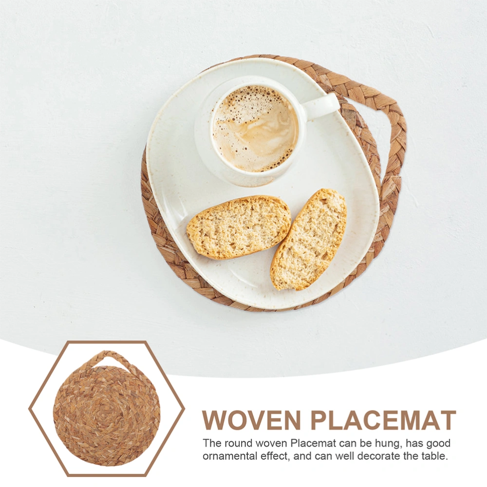 Tabletop Woven Placemat Round Straw Woven Cup Coaster Hangable Heat-resistant Round Cup Mat