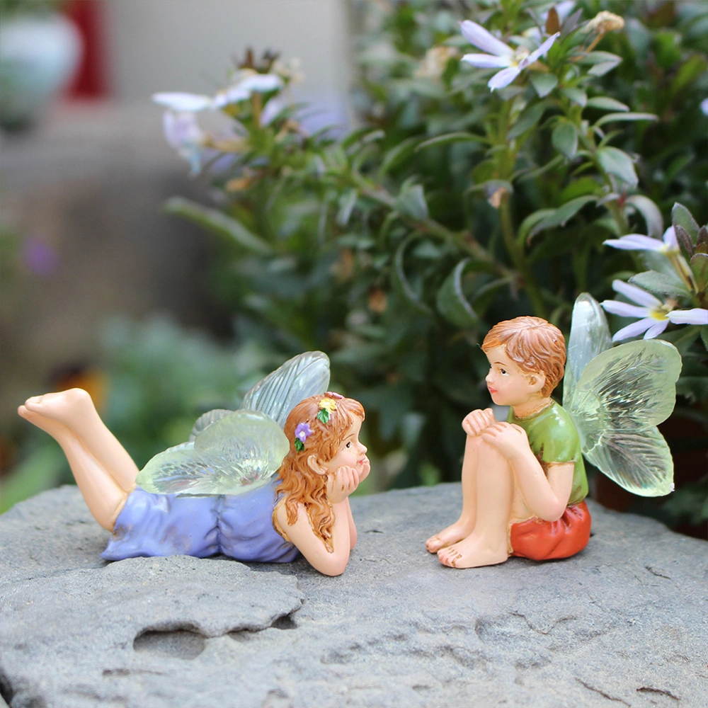 2pcs Small Flower Fairy Statue Garden Layout Fairy Statue Decor Resin Yard Home Decoration