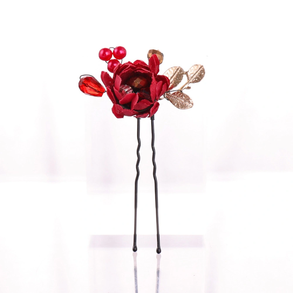 10pcs Fabrics Flower Hair Clips Rose Flower Hair Sticks Updo Hair Chopsticks for Wedding Party