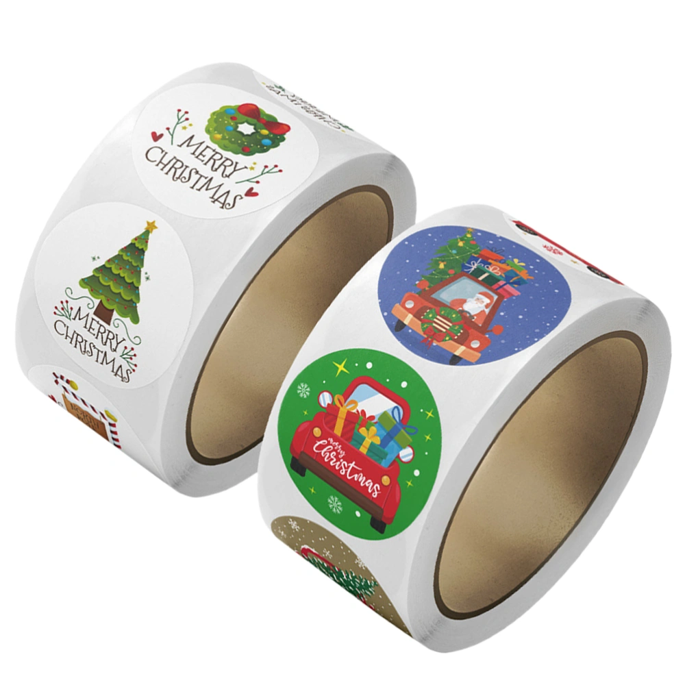 2 Rolls of Decorative Sealing Sticker Wrapping Gift Box Packaging Label Roll Christmas Sticker