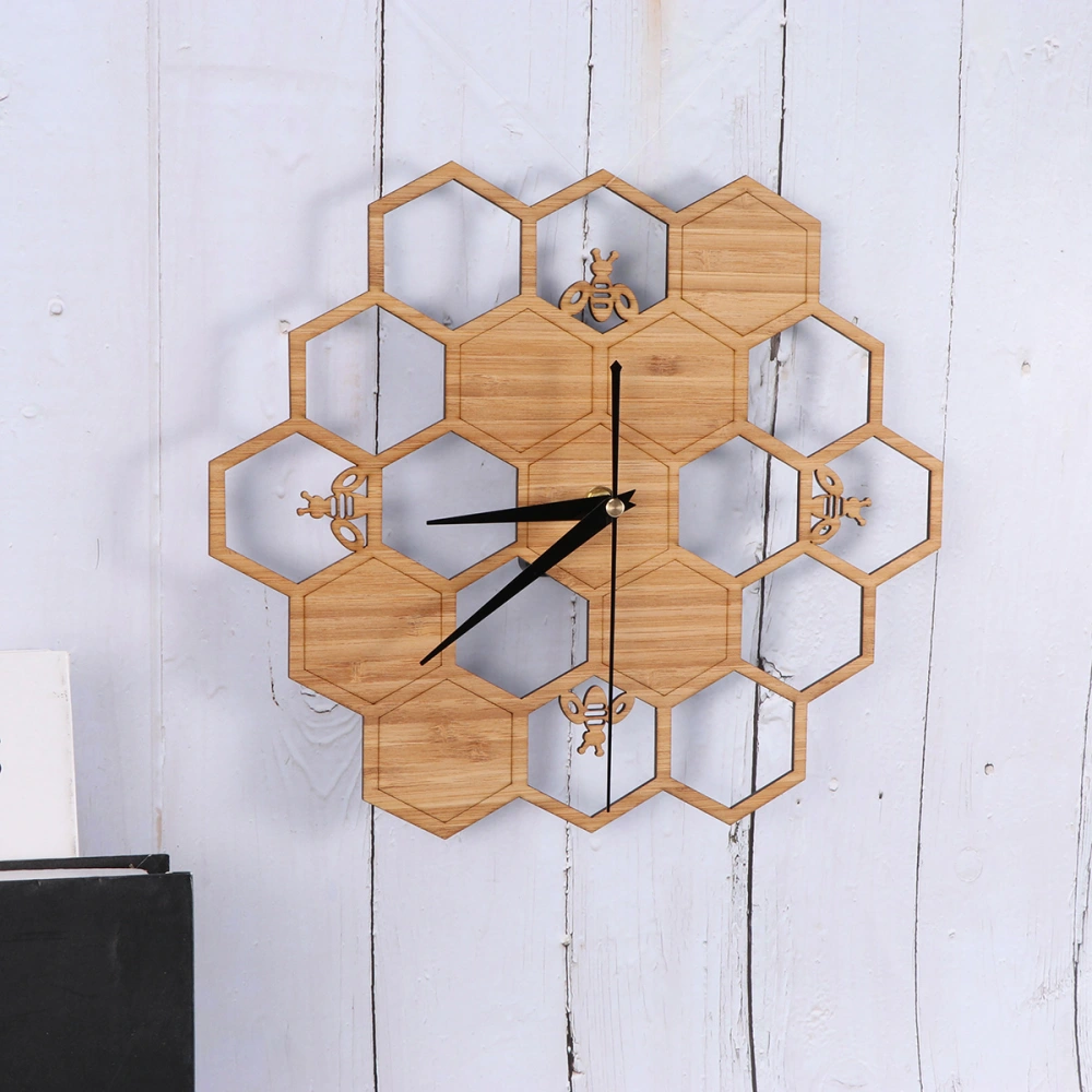 1pc Beehive Design Clock Wooden Wall Clock Room Hanging Clock Wall Decorative Pendant Time Displayer without Battery