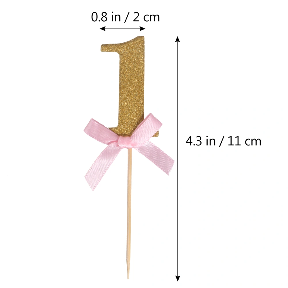 20 Pcs Glitter Gold and Pink Ribbon Bow-knot 1st Birthday Anniversary Event Party Cake Cupcake Decoration Toppers