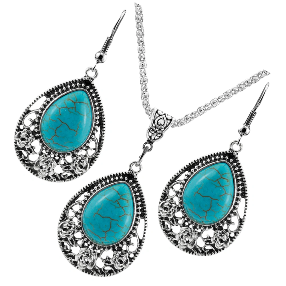 1 Set Women Jewelry Necklace Earrings Turquoise Earrings Decoration Pendant Necklace