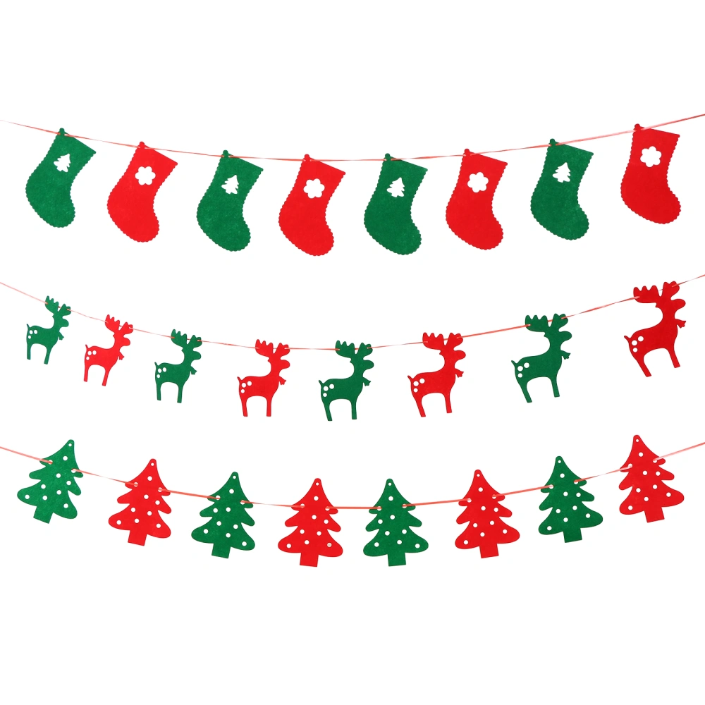 3pcs Christmas Party Banners Non-Woven Fabric Hanging Ornaments Xmas Bunting