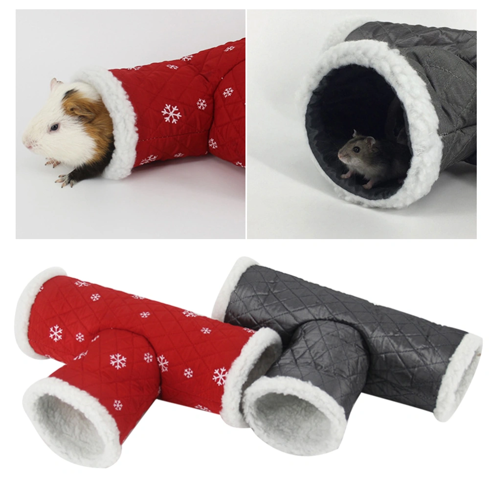 2pcs Three Tunnel Sleep Playing Bed Warm Pet Nest for Hamster Rabbit Squirrel (Grey and Red)