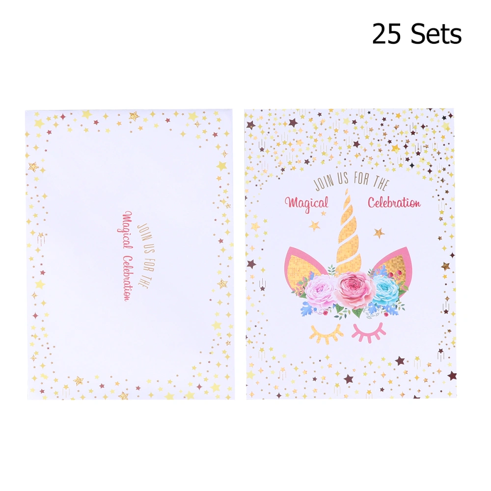 24pcs Unicorn Birthday Invitation Hot Stamping Starry Sky Cartoon Party Supplies for Kids Children (Envelope + Card）