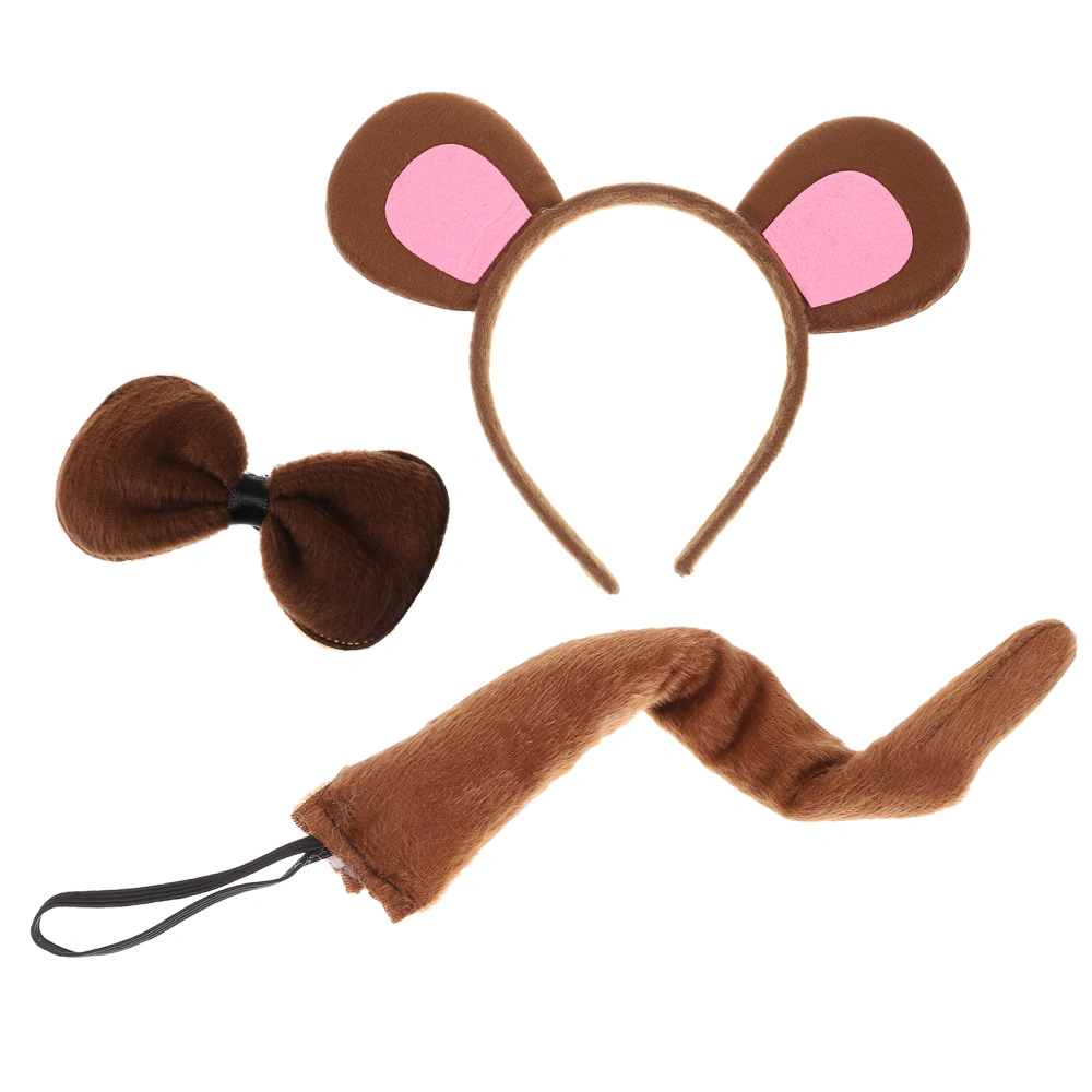 1 Set of Halloween Suit Kids Adult Animals Monkey Ears Headband Bow Ties Tail Set Party Cosplay Costume