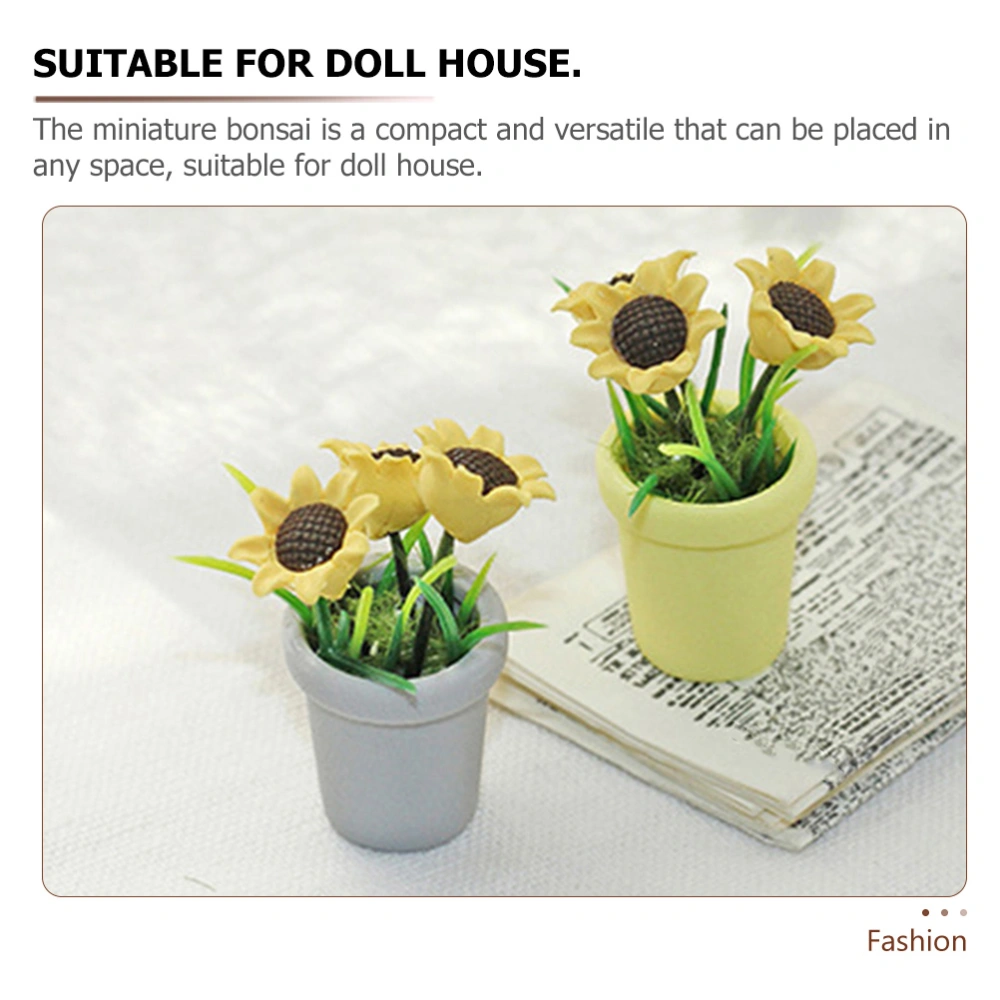 2pcs Miniature Sunflower Bonsai Decoration Doll House Potted Plant Ornament Doll House Layout Prop