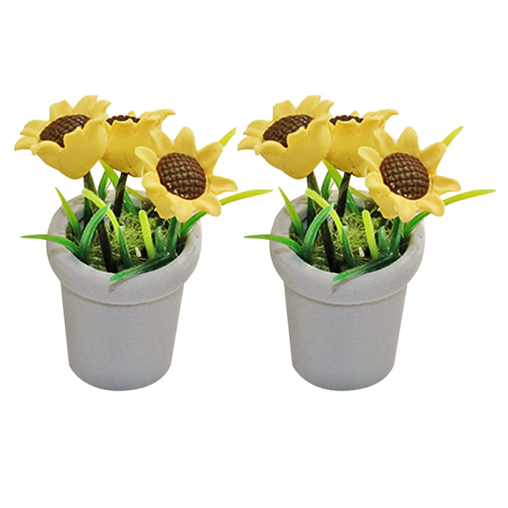 2pcs Miniature Sunflower Bonsai Decoration Doll House Potted Plant Ornament Doll House Layout Prop