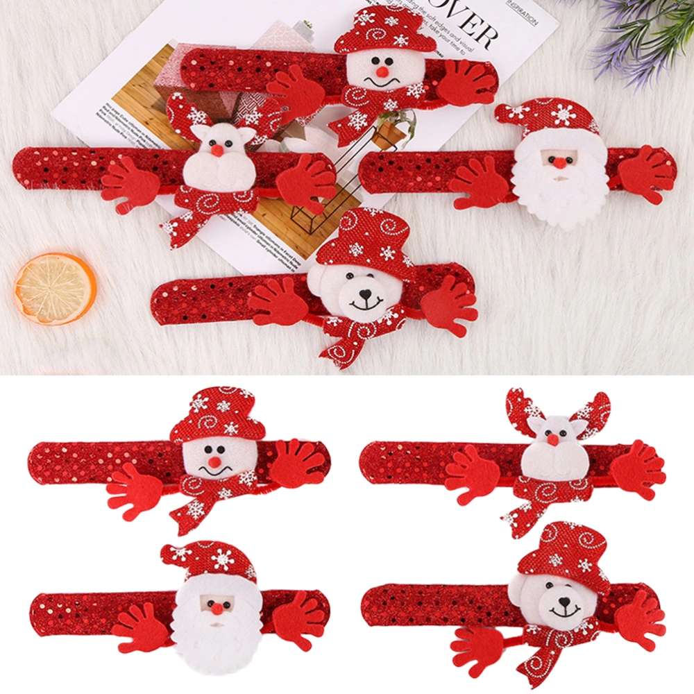 12PCS Christmas Snap Bracelet Slap Wristband Funny Sequin Patting Hand Band Party Favor for Kids Festival (Random Pattern)