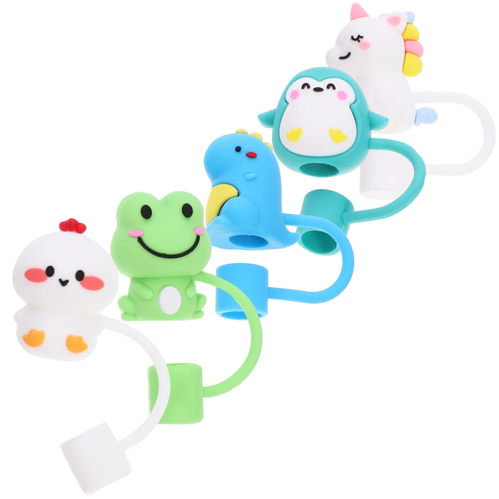 5pcs PVC Straw Covers Caps Cartoon Animal Straw Tip Sleeves Protective Straw Cover Straw Plugs