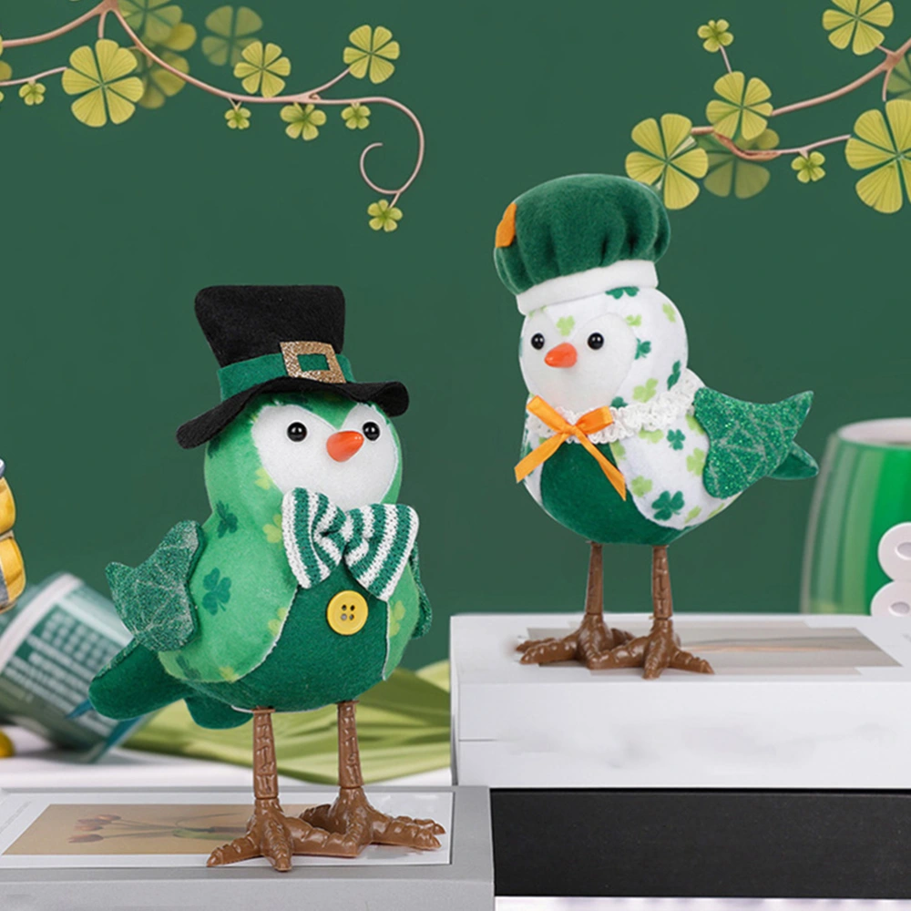 2pcs St Patricks Day Decoration Table Ornament Lighted Bird Statue Glowing Table Decoration